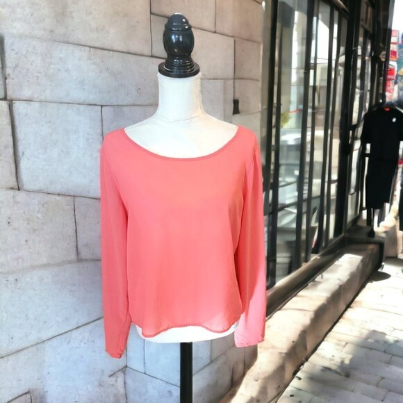 Elodie Long Sleeve Coral Colored Open Back Blouse Evening in Size Large - Picture 1 of 4